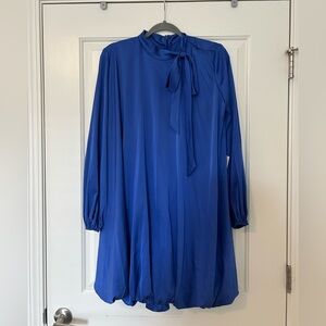 IEENA for Mac Duggal Blue Tie-Neck Long Sleeve Dress